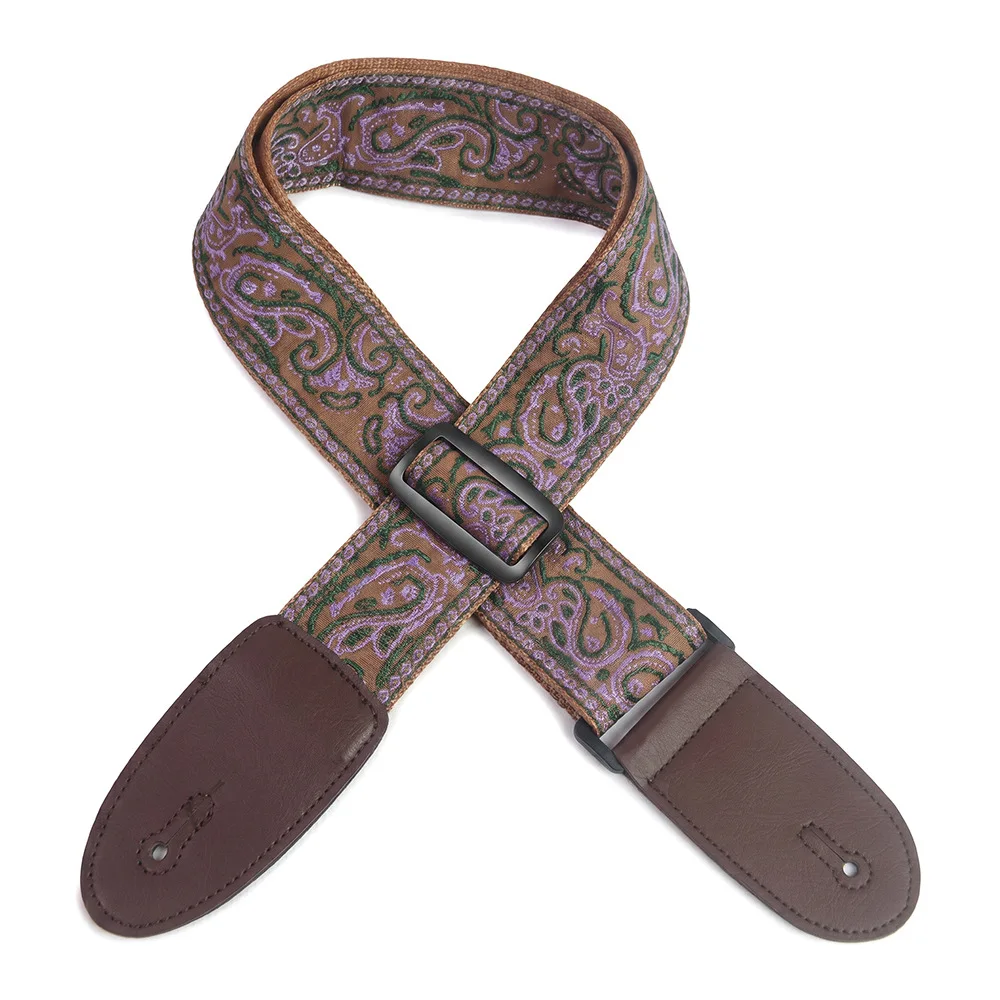 Tan Brown Embroidered Guitar Strap Thickened Widened Adjustable Shoulder Belt For Acoustic Electric Guitar Bass