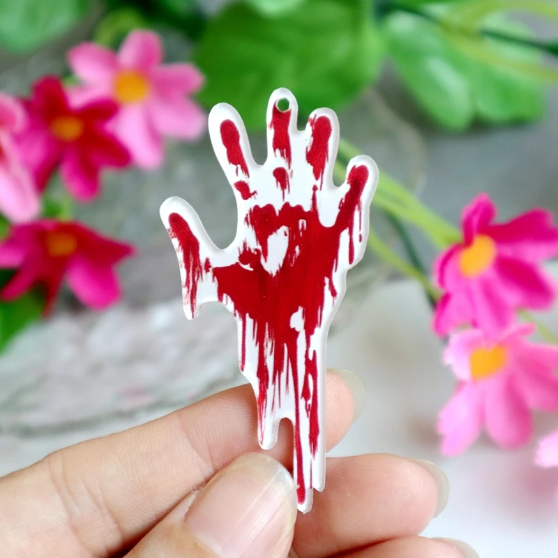 

8pcs Bigger Halloween Bloody Hand Single-sided Acrylic Pendant Trendy Charms DIY Necklace Bracelet Keychain Dangle Accessory