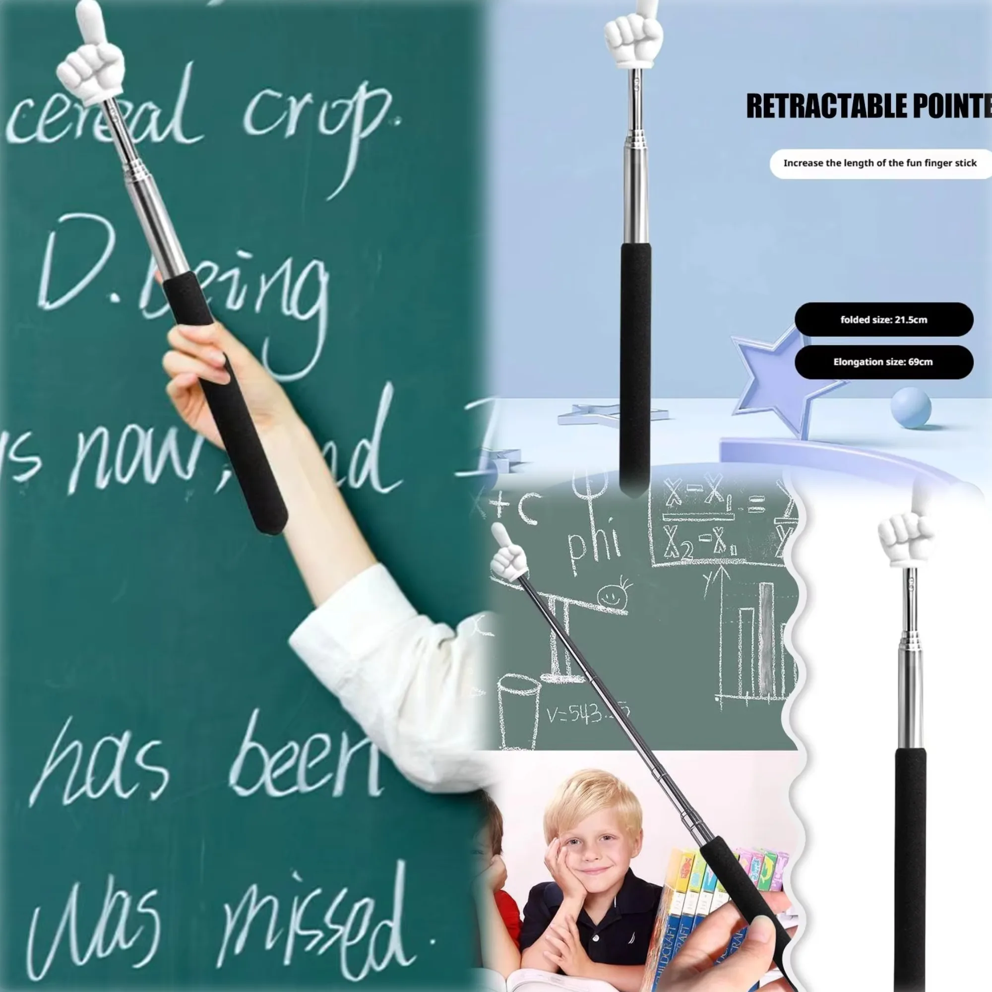 5 PCS Telescopic Reading Finger Stick Teaching Pointer Telescopic Rod Finger Design Reading Sticks Read Teaching Aids