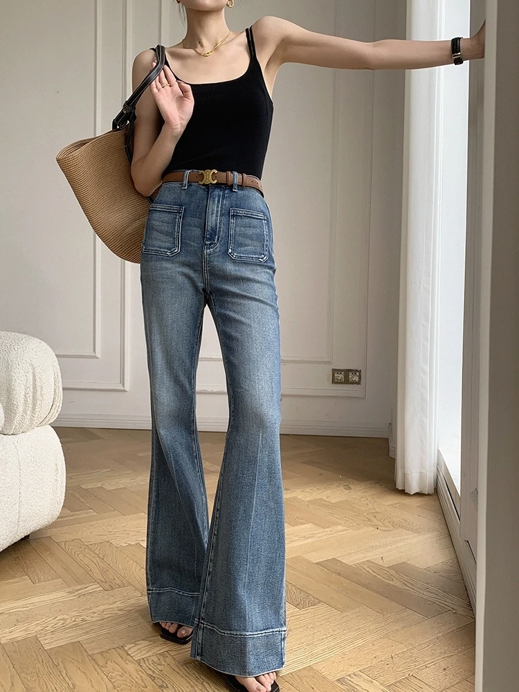 

Women's High Waist Micro Flare Slim Long Jeans Lady Spring Summer Streetwear Chic Full Length Boot Cut Jeans