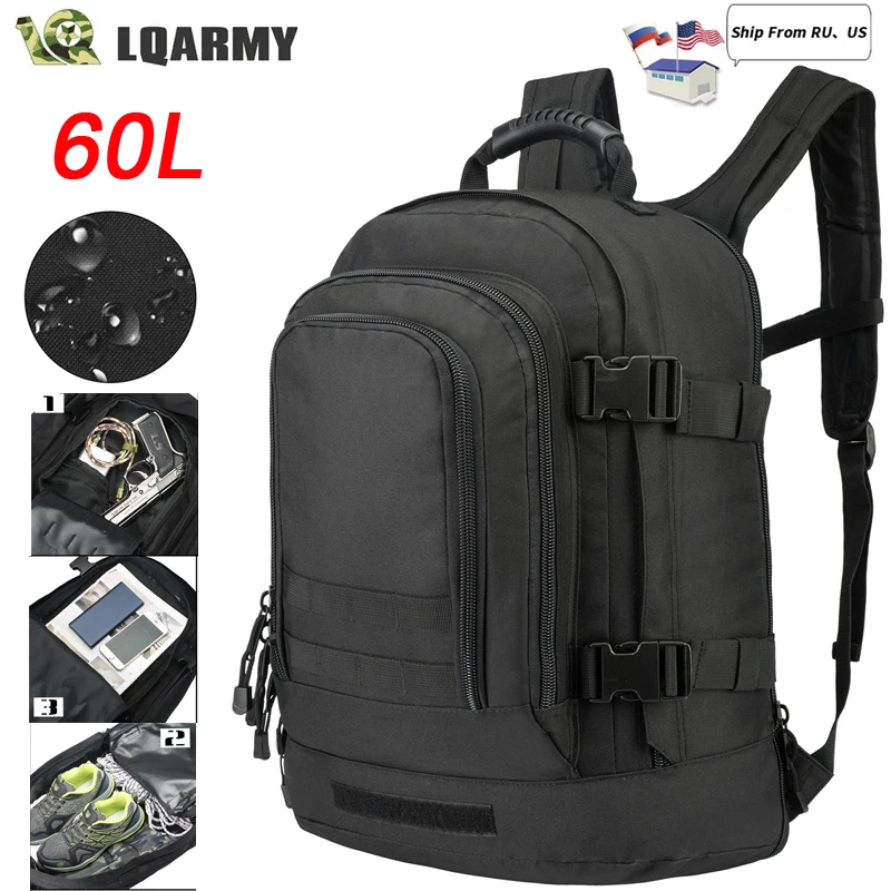 60L Men Army Military Tactical Backpack 3P Softback Outdoor Hiking Camping Rucksack Hunting Camping Travel Bag