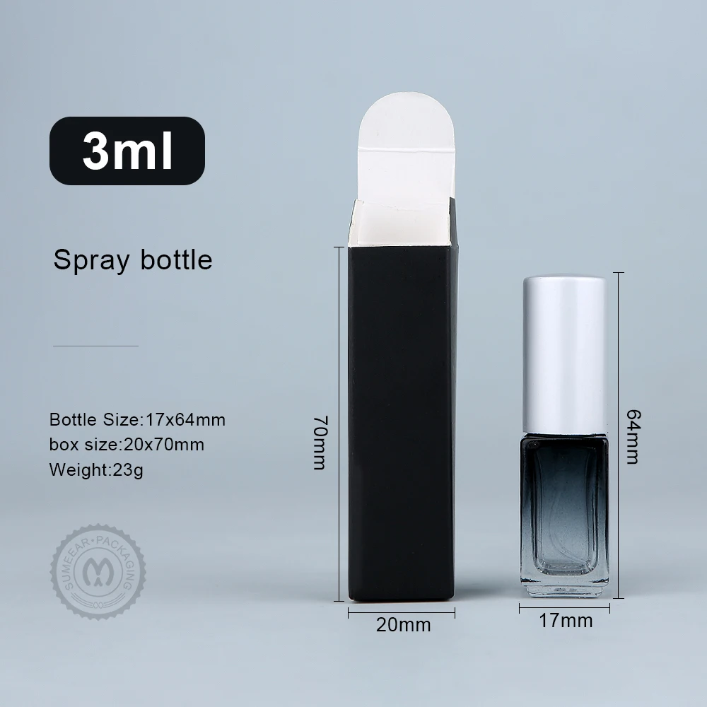 50Pcs 3ml Thick Square Glass Perfume Bottle Atomizer Empty Perfume Sample Bottles With Packaging Box Custom LOGO Pay Extra