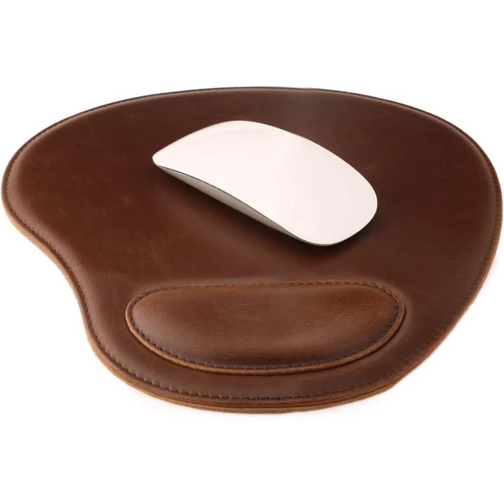 Oval PU Leather Mousepad with Wrist Rest, Waterproof, Memory Foam, Ergonomic Design for Laptop and Desktop Use