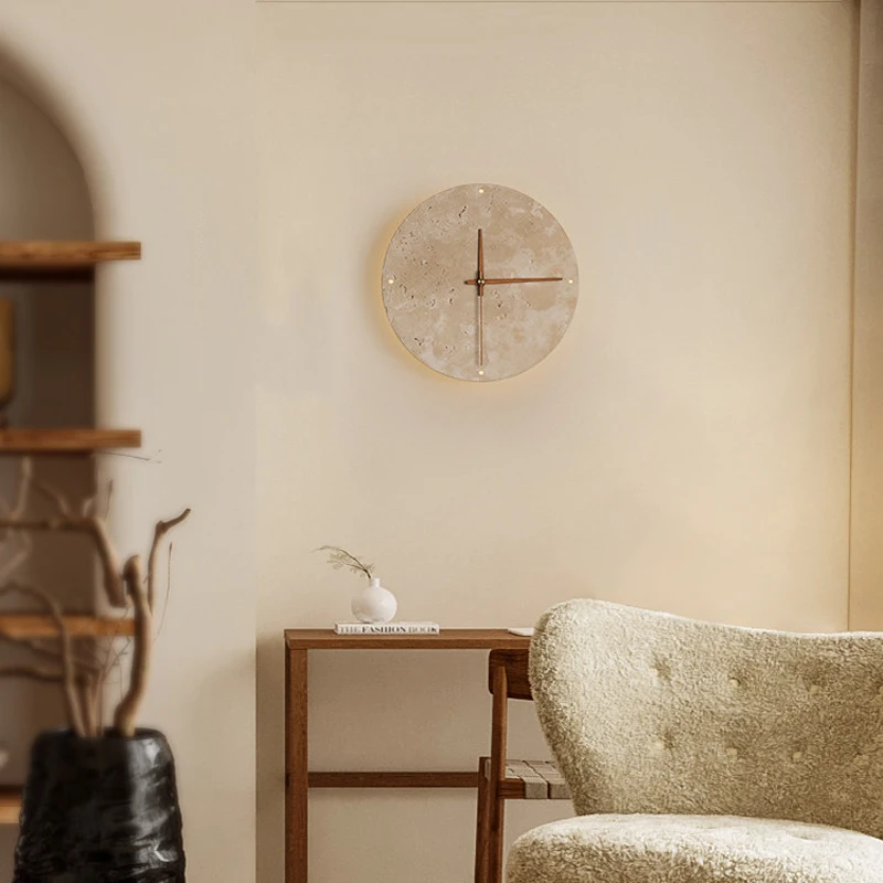 

Креативный настенный светильник-часы из желтого травертина в стиле ваби-саби, ретро-светильник для спальни, фоновой стены, лестницы, прихожей, гостевого дома