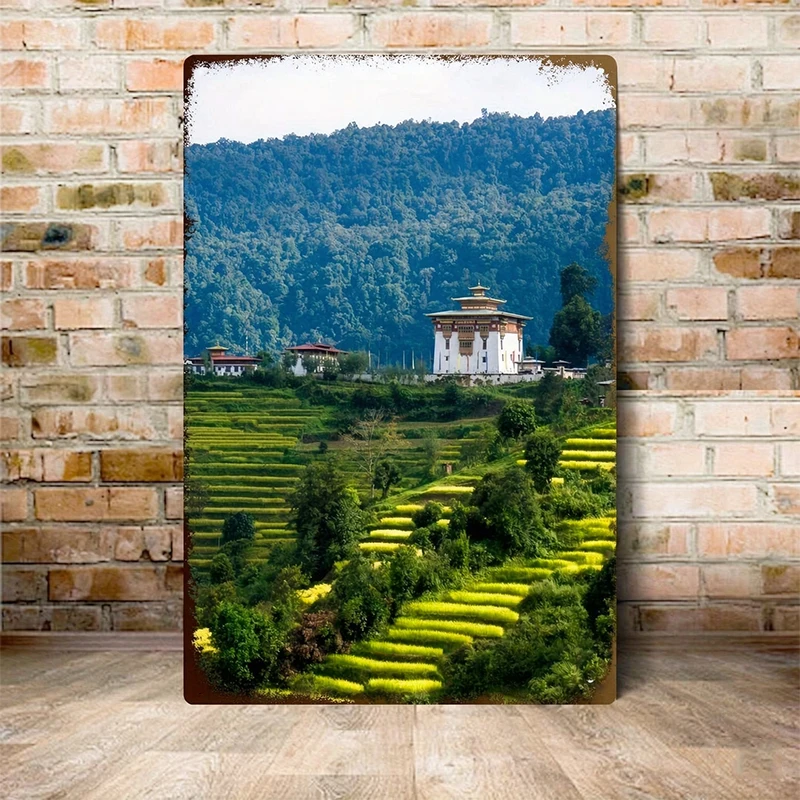 1Pc Vintage Tibetan Landscape Tin Sign - Retro Metal Wall Art Plaque Ethnic Home Decor