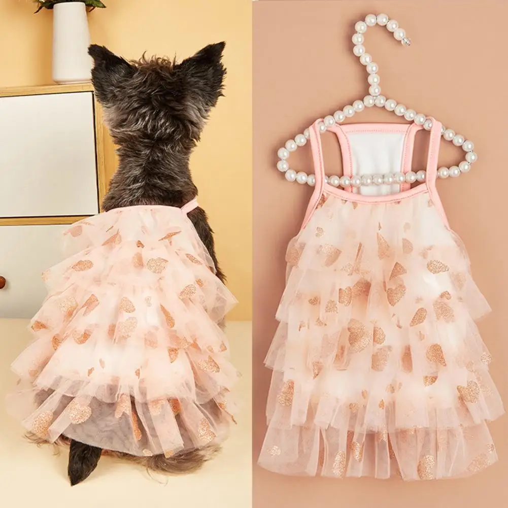 Pet Dress Pet Princess Dress Set for Dogs Cats Love Pattern Suspender Skirt Spring Wedding Outfit Breathable for Furry