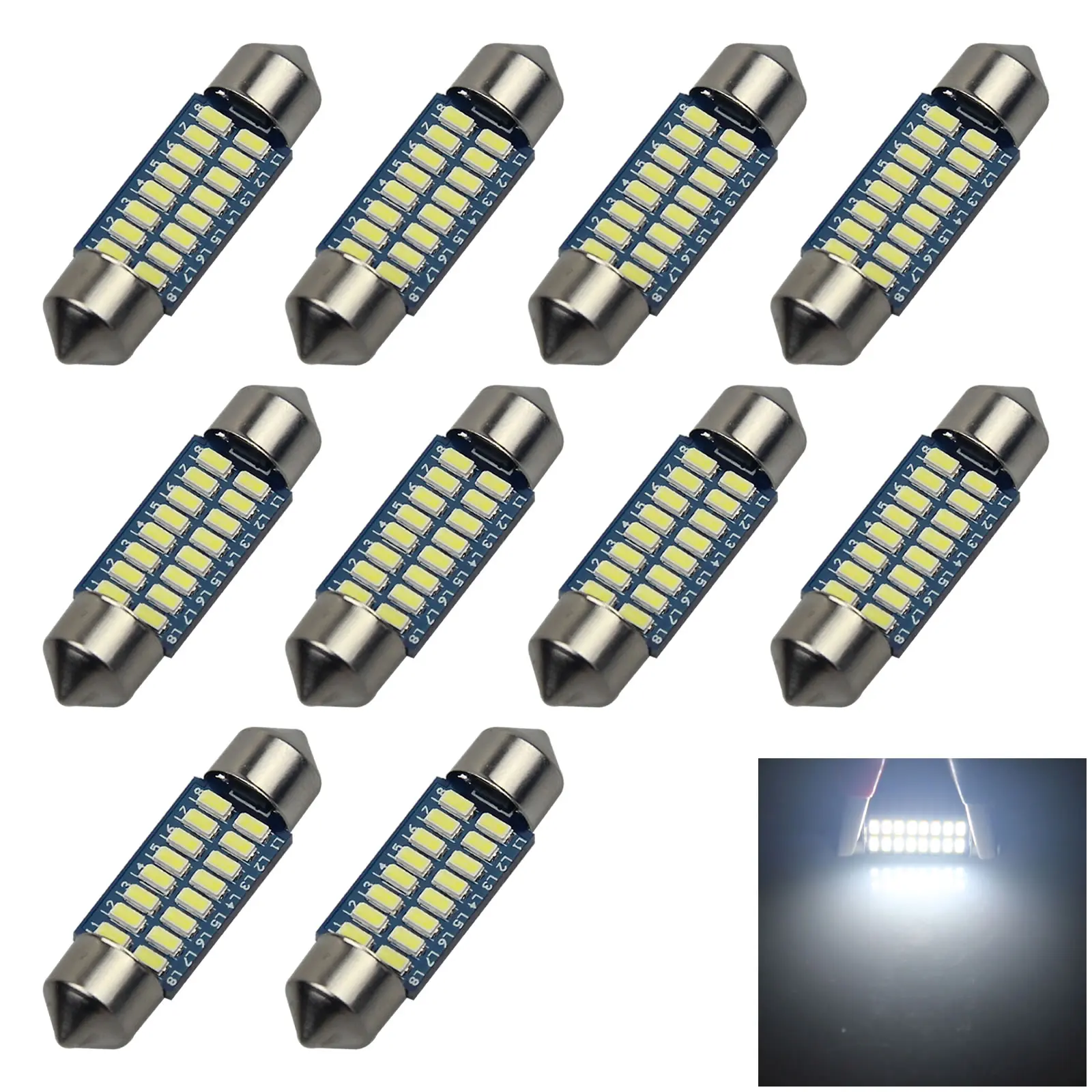 10x White RV 36MM Festoon Blub Map Lamp Error Free 16 3014 SMD LED 37mm Z2880