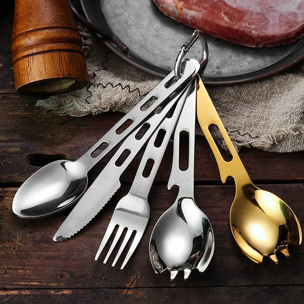 

2Pcs Multi functional Stainless Steel Camping Spork Outdoor Spoon Fork Combo Durable Reusable Metal Utensils for Travel Picnic