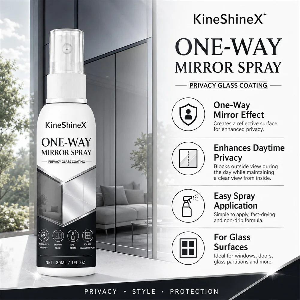 30ML One-Way Mirror Spray Reflective Window Coating for Privacy Glass Privacy View-Blocking Sprayer for Home Office
