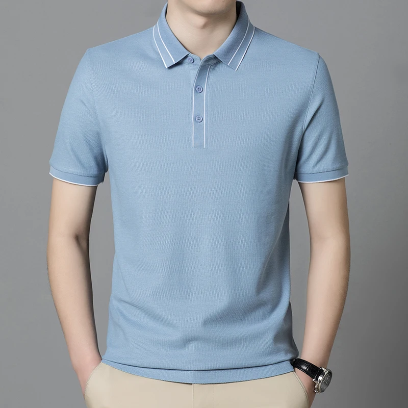 2022 Mulberry Silk Summer Men's Polo Shirts Luxury Short Sleeve Smart Casual Cotton Male T-shirts Solid Color Simple Man Tees