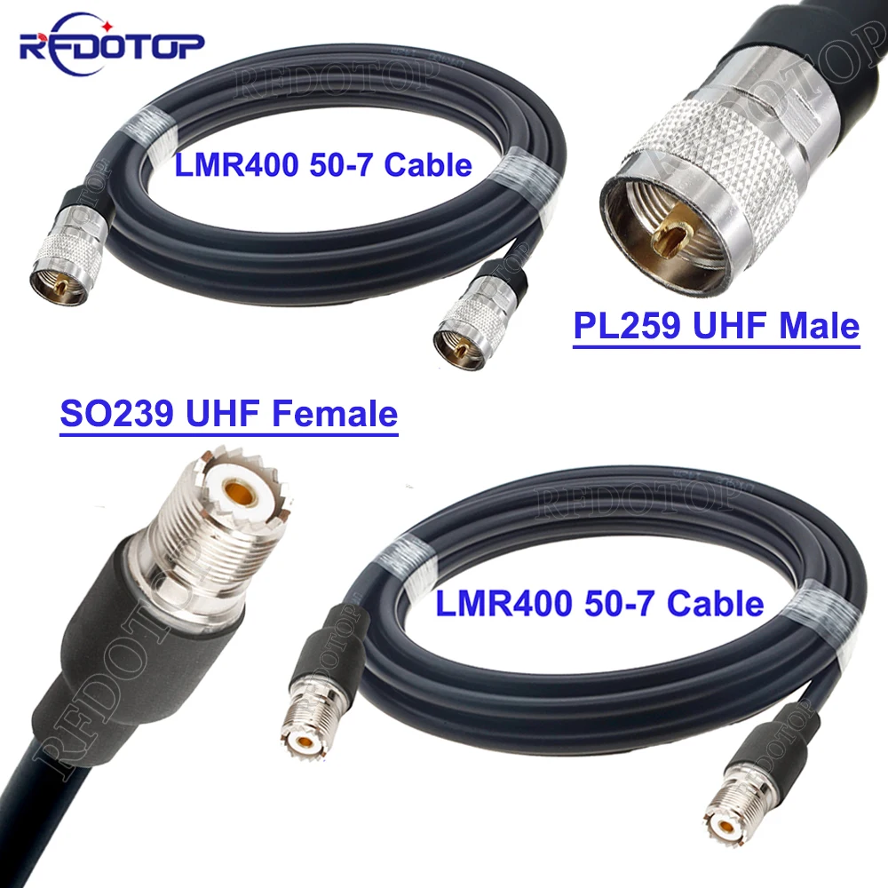 1 Uds PL259 UHF macho a SO239 UHF hembra/UHF conector macho LMR400 Cable 50 Ohm 50-7 RF extensión Coaxial puente coleta