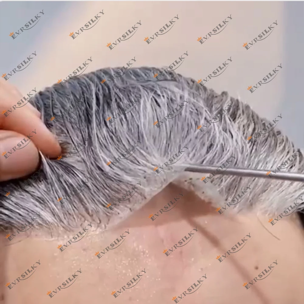1b80 60r #   الشظية رمادي أبيض شقراء شعر بشري ناعم ضوء 80 الكثافة غير مرئية رقيقة 0.02 مللي متر شعري طبيعي أصلع رجالي شعر مستعار الباروكات #1