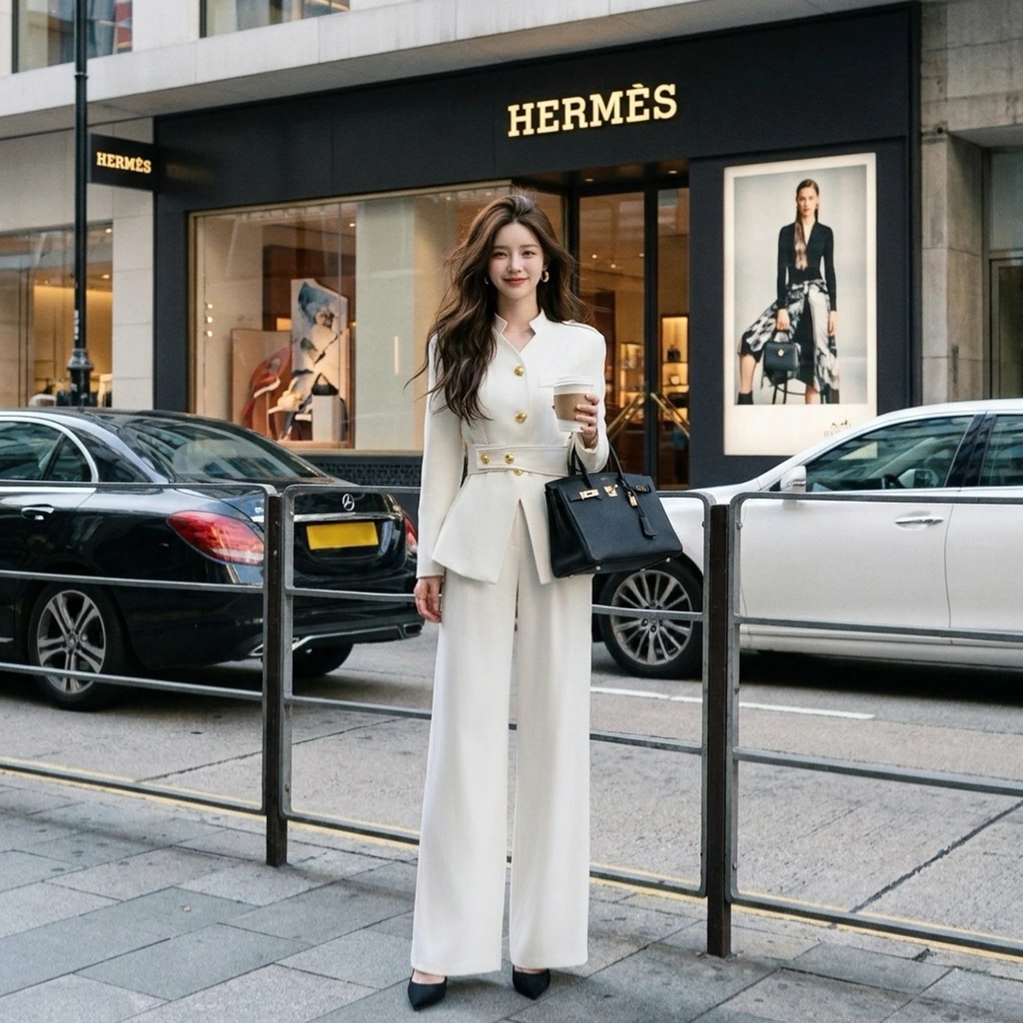 Elegant Women Blazer Suit Set Single Breasted Blazer Jacket with Belt+ High Waist Wide Leg Pants Office Lady Outfits DM3CSE024