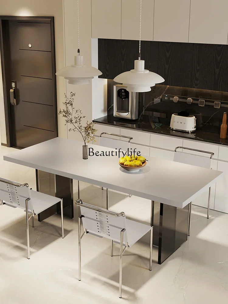 

1212Modern simple suspended white rock slab acrylic dining table small rectangular household