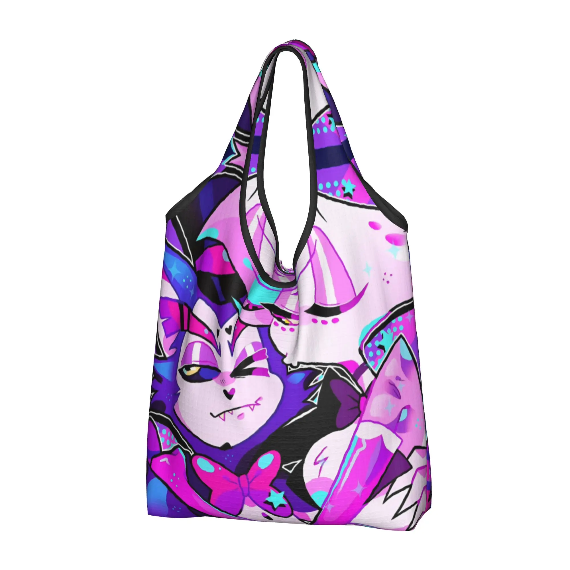 Kawaii  H-Hazbins Cartoon Manga Shopping Tote Bags Portable Japan Comic Groceries Shoulder Shopper Bag