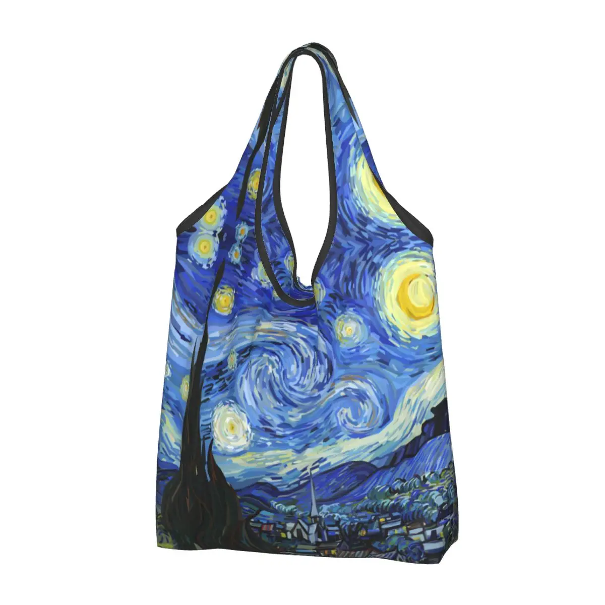 Reusable Van Gogh Painting Shopping Bags for Groceries Foldable Starry Night Grocery Bags Washable Sturdy Large Tote Bags