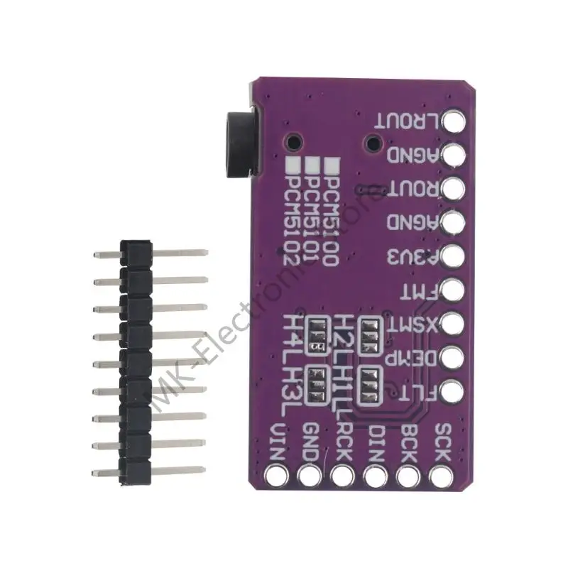 PCM5102 I2S Conversion Circuit with Digital Input Two-Channel Output and Visible Through-Hole Contacts