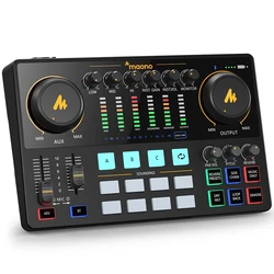 Maono AME2 Audio-Interface, Soundkarte, DJ-Mixer, All-in-One, tragbares Podcast-Studio für Aufnahme, Live-Streaming, Youtube, Gitarre, PC