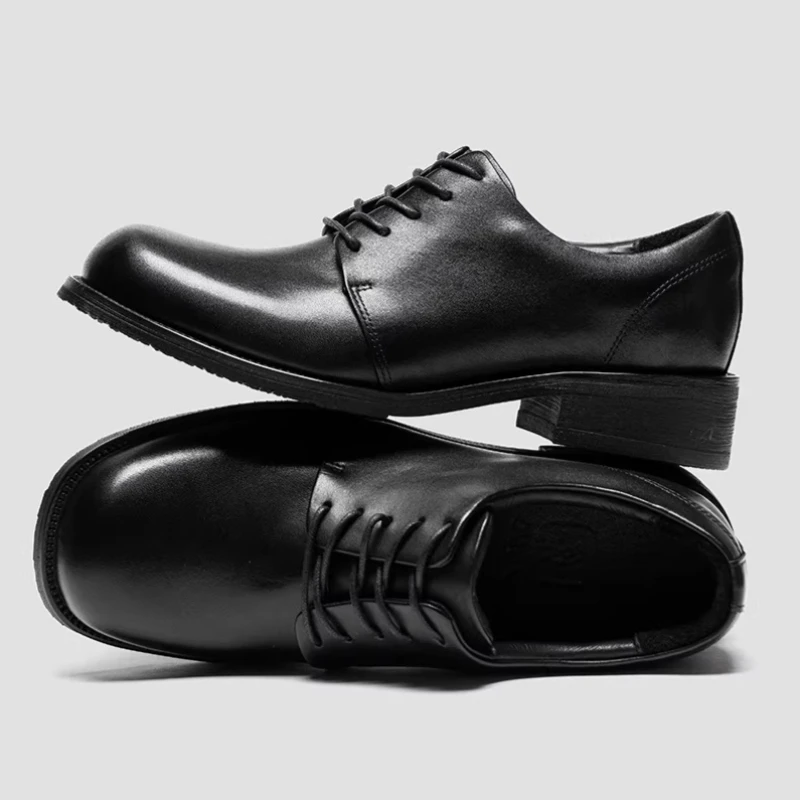 Genuine Leather Square Head Derby Shoes for Men's Dress Shoes Inner/outer Cowhide Breathable Comfortable Height Increasing Shoes