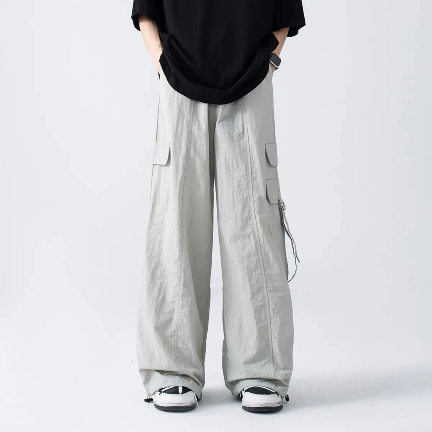 

Модные быстросохнущие рабочие брюки-карго для мужчин, летние тонкие прямые повседневные длинные брюки, универсальные широкие брюки Haome