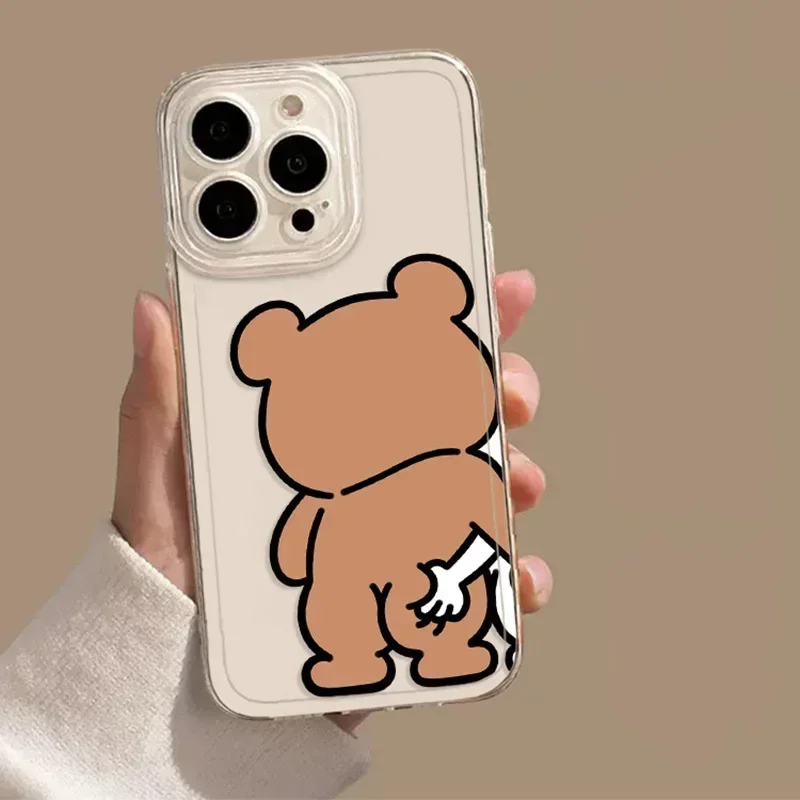 Cartoon Bear Bunny Clear Lovers Couple Phone Case For iPhone 16 15 13 12 11 14 Pro Max Plus 13Mini  SE Paired Cover Shell Fundas