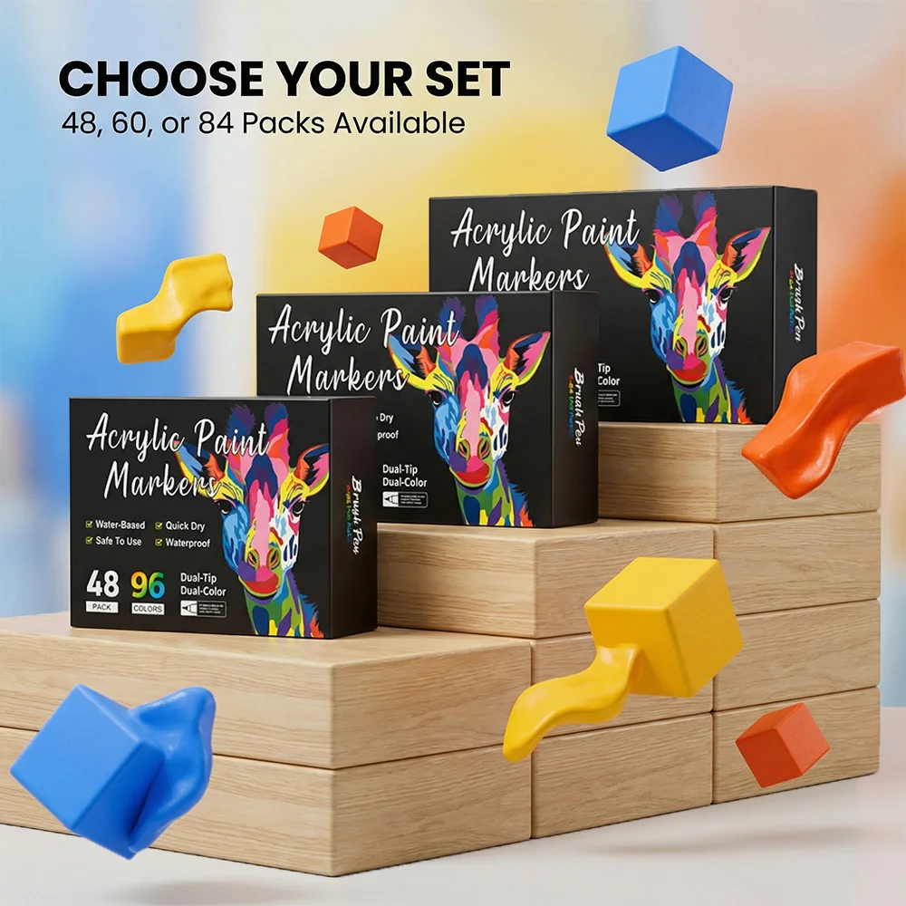48/60/84Pcs Dual Tip Dual Colors Acrylic Markers Professional Painting DIY Graffiti Waterproof Fade-Resistant Drawing Supplies