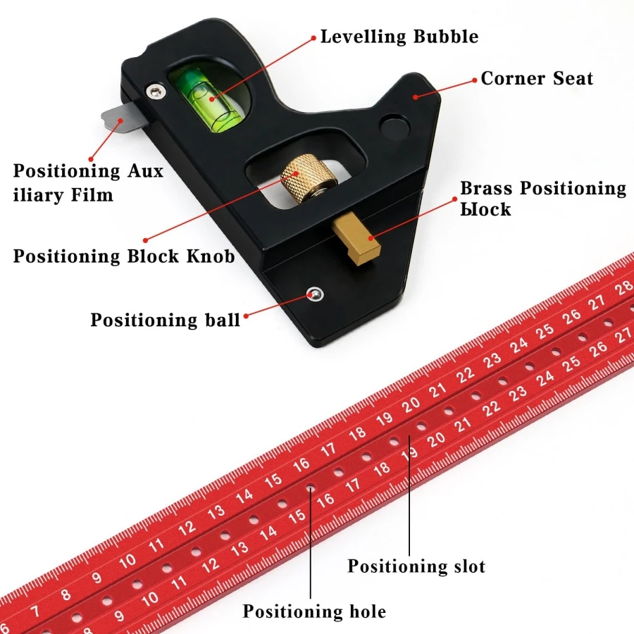 30/40cm Multifunctional Combination Square Ruler, Woodworking Combination Angles Measuring Instrument for Accurate 90/45 Degree