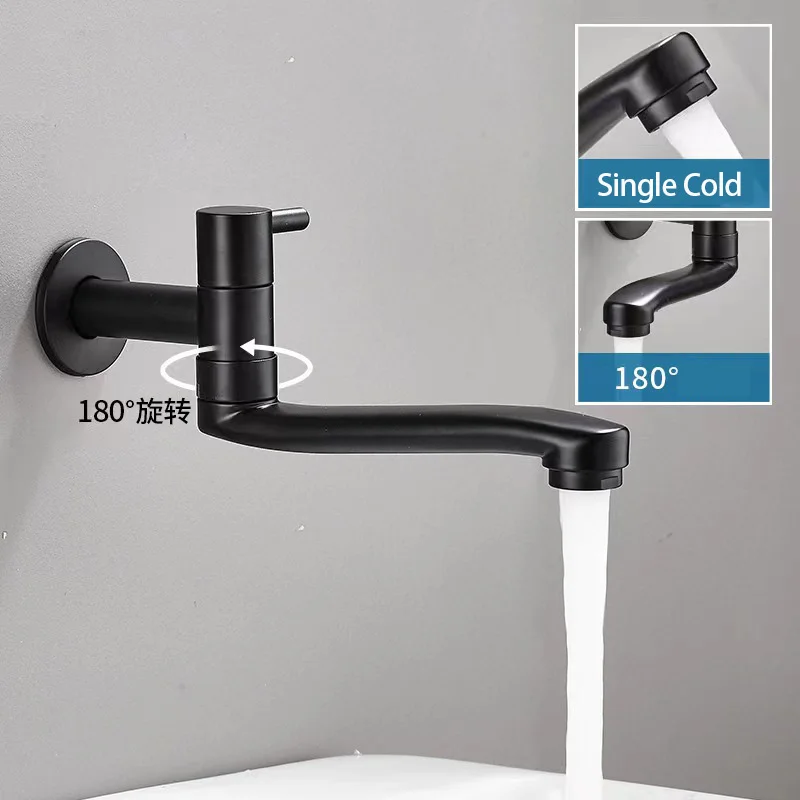 

Single Cold Water Faucet Wall Outdoor Mop Pool Faucet Brass Wall Mount Lengthen Bathroom Sink Tap Rotatable Laundry Utility Tap