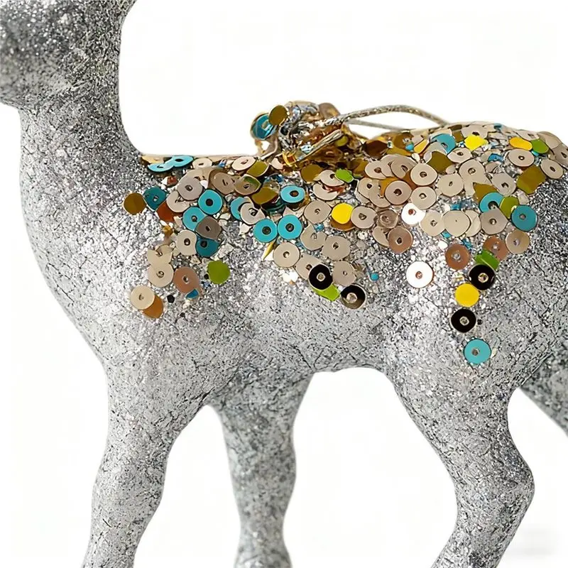 2025 Hot Style Home Living Desktop Christmas Decor Reindeer Figurines Glitter Flocked Holiday Sculpture For Collectors Photograp