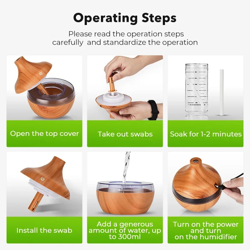 SaengQ 전기 아로마 디퓨저 공기 가습기, 에센셜 아로마 오일 디퓨저, 초음파 우드 그레인 가습기,