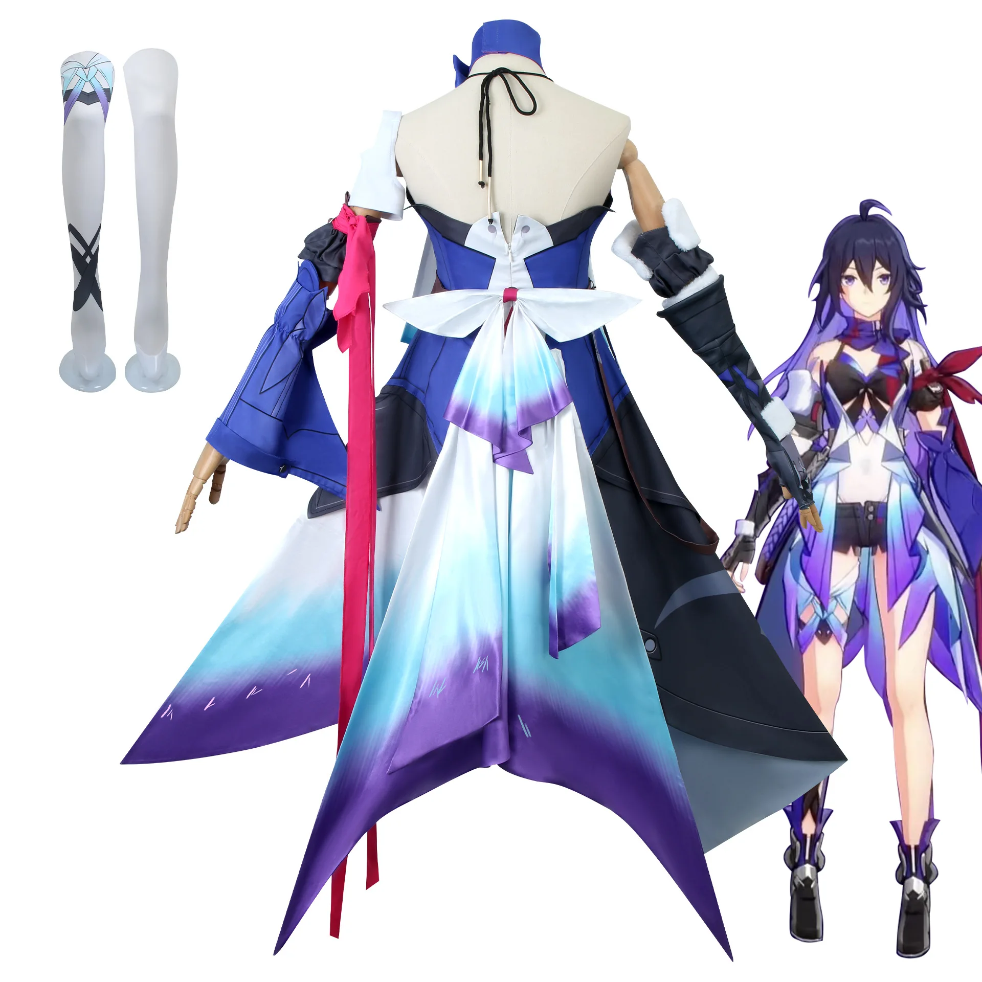 Costume de Cosplay du Jeu Honkai Impact 3rd Vollerei, Perruque, Chaussures, Robe Violette Trempée, Tenue de ixd'Halloween