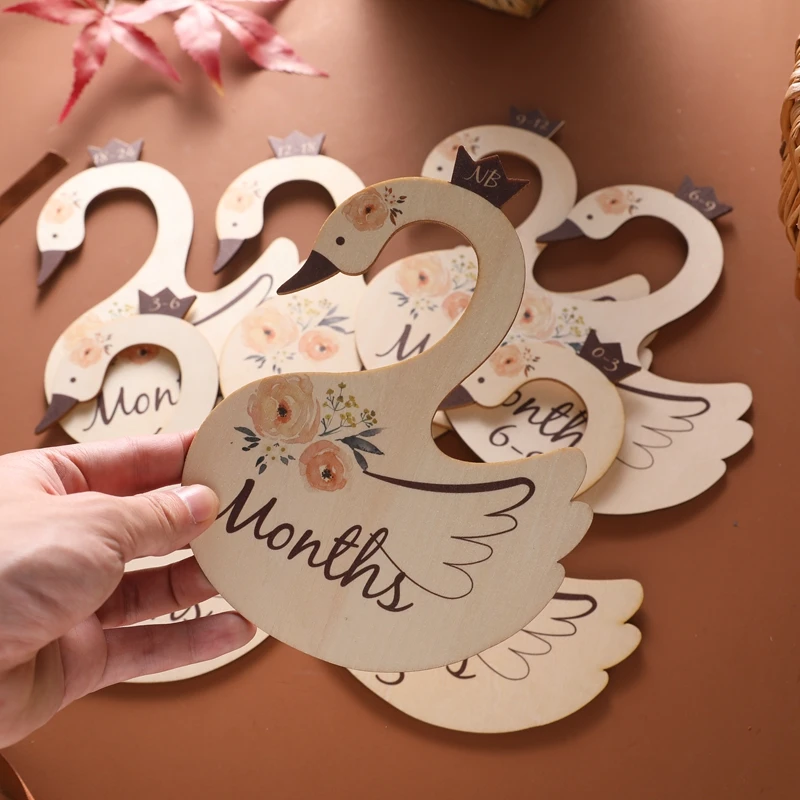 Recém-nascido 24 meses armário do bebê divisórias de madeira dos desenhos animados swan berçário roupas organizadores guarda-roupa cartões de gravação crescimento mensal
