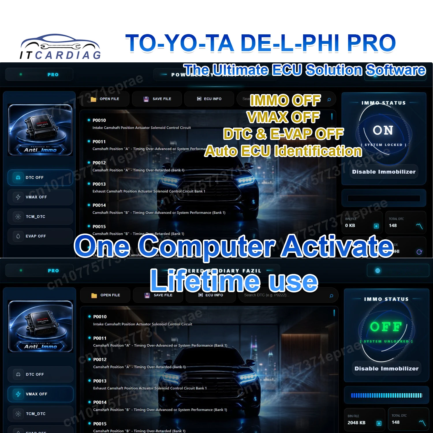 For TOYOTA DEL-PHI PRO ECU Solution Software for IMMO OFF Auto ECU Identification Smart V-MAX OFF ​Advanced D-TC & E-VA-P OFF