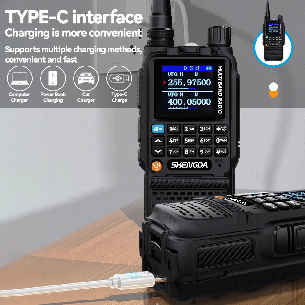 Radiotelefon SD-GP360 10W, dopasowywanie częstotliwości jednym przyciskiem, skanowanie kanałów, UHF/VHF, 4-pasmowy wyświetlacz LCD, bateria o dużej pojemności.