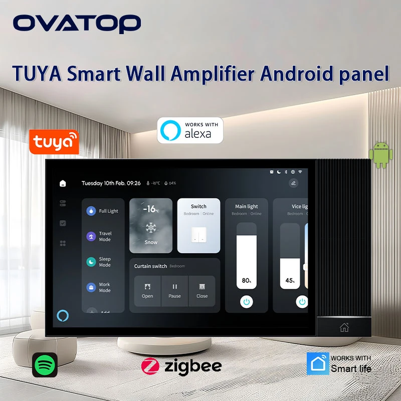 Multifunction TUYA smart home control panel android 11 music system audio sound wall amplifier Bluetooth ZIGBEE Gateway ALEXA IR