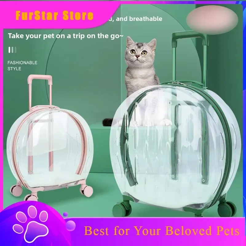 FurstarPortable Transparent Pet Push-Pull Box Cat Transporter Bag Handheld Bubble Cage For Traveling Pet Carrier Trolley Case