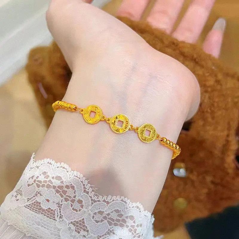 9999 Gold Ancient Method Crystalline Ice Coin Beads Bracelet - Design with a Party Vibes, Beads Last for a Long Time