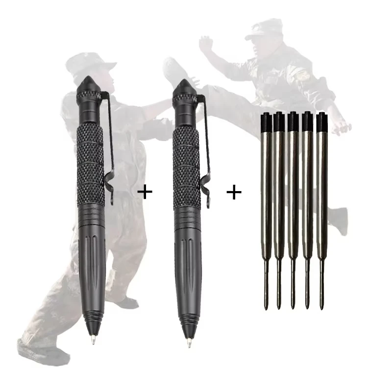 

2 PCS Portable Tactical Pen Self Defense Pen Aviation Aluminum Emergency Glass Breaker Pen Security Protection Survival EDC