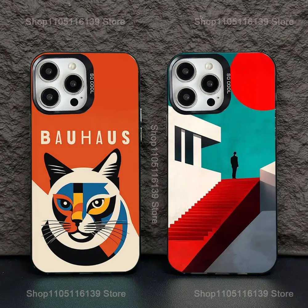 

Geometric Bauhaus Art Phone Case For iPhone 16,15,14,13,12,11,Pro,XS,Max,Plus,Mini,SE Black Candy Matte Shockproof Cover