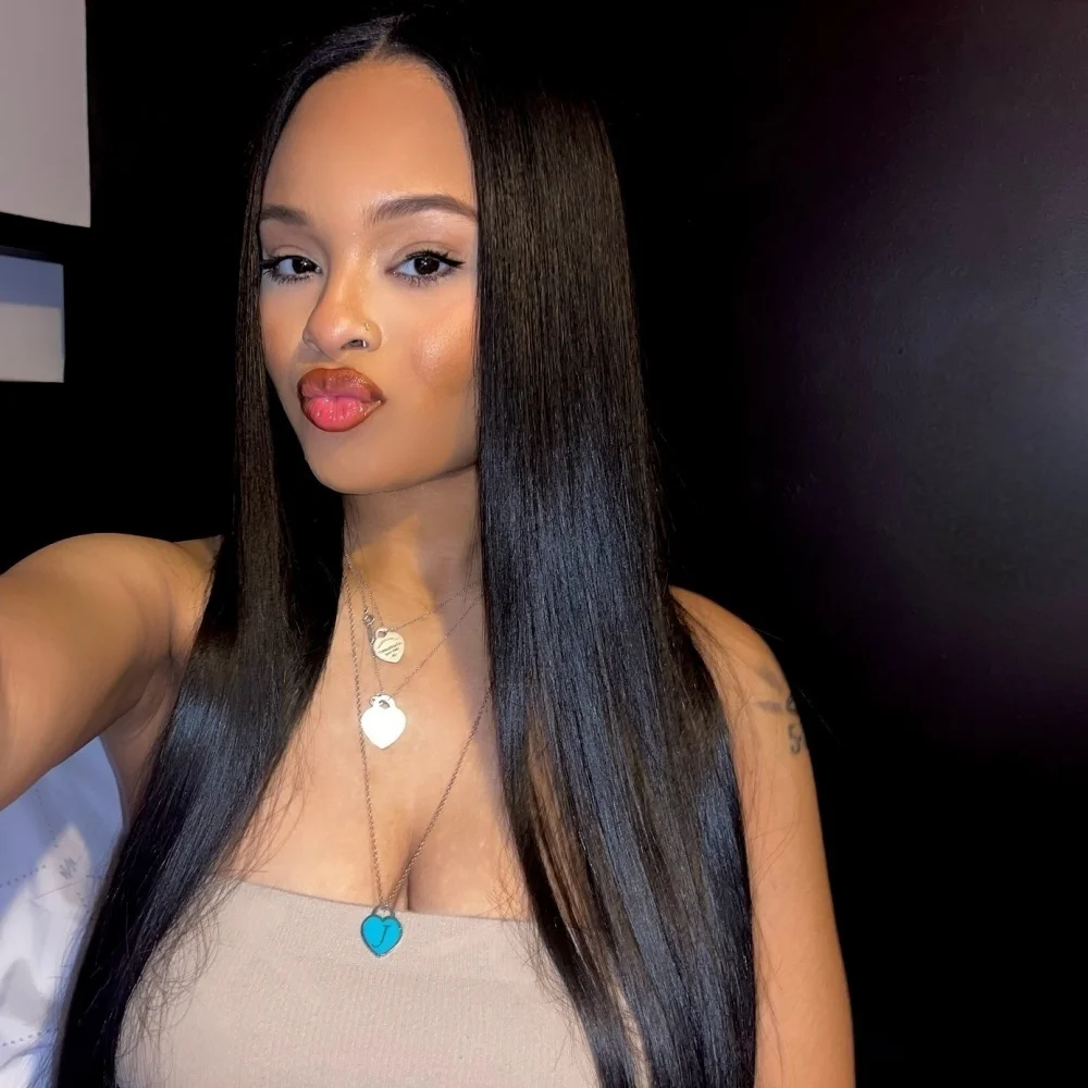 Perruque Lace Frontal Wig naturelle lisse, couleur naturelle, 13x4, densité 220%, 30 pouces, pre-plucked, pour femmes, 1B