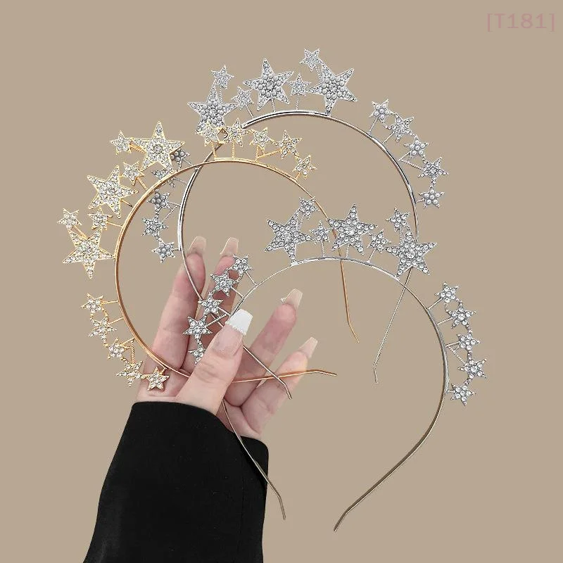 [E] European And American Style Party Rhinestone Pearl Five-Pointed Star Headband Exaggerated And Unique Festival Celebration