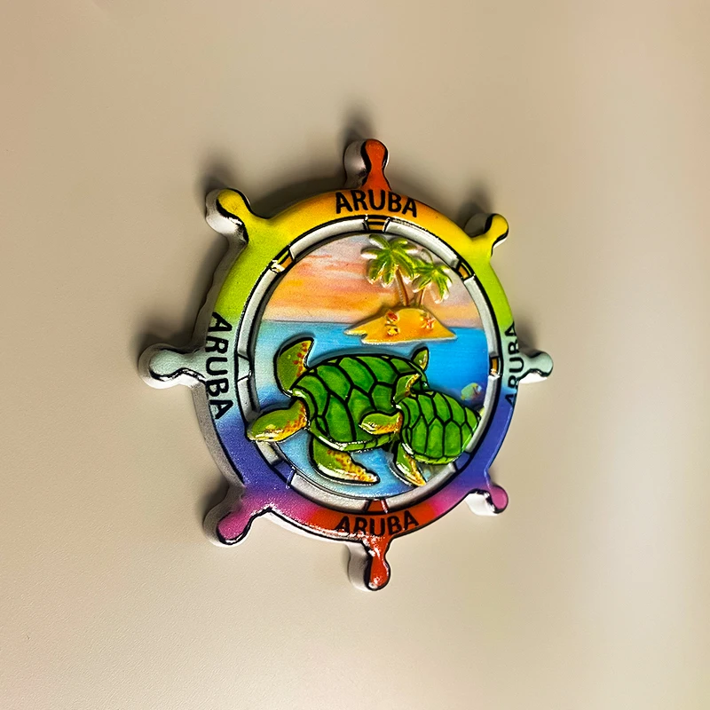 هدايا سياحية من أروبا - مغناطيس ثلاثي الأبعاد لعجلة قيادة السلحفاة للثلاجة وأدوات تزيين المنزل والحرف اليدوية