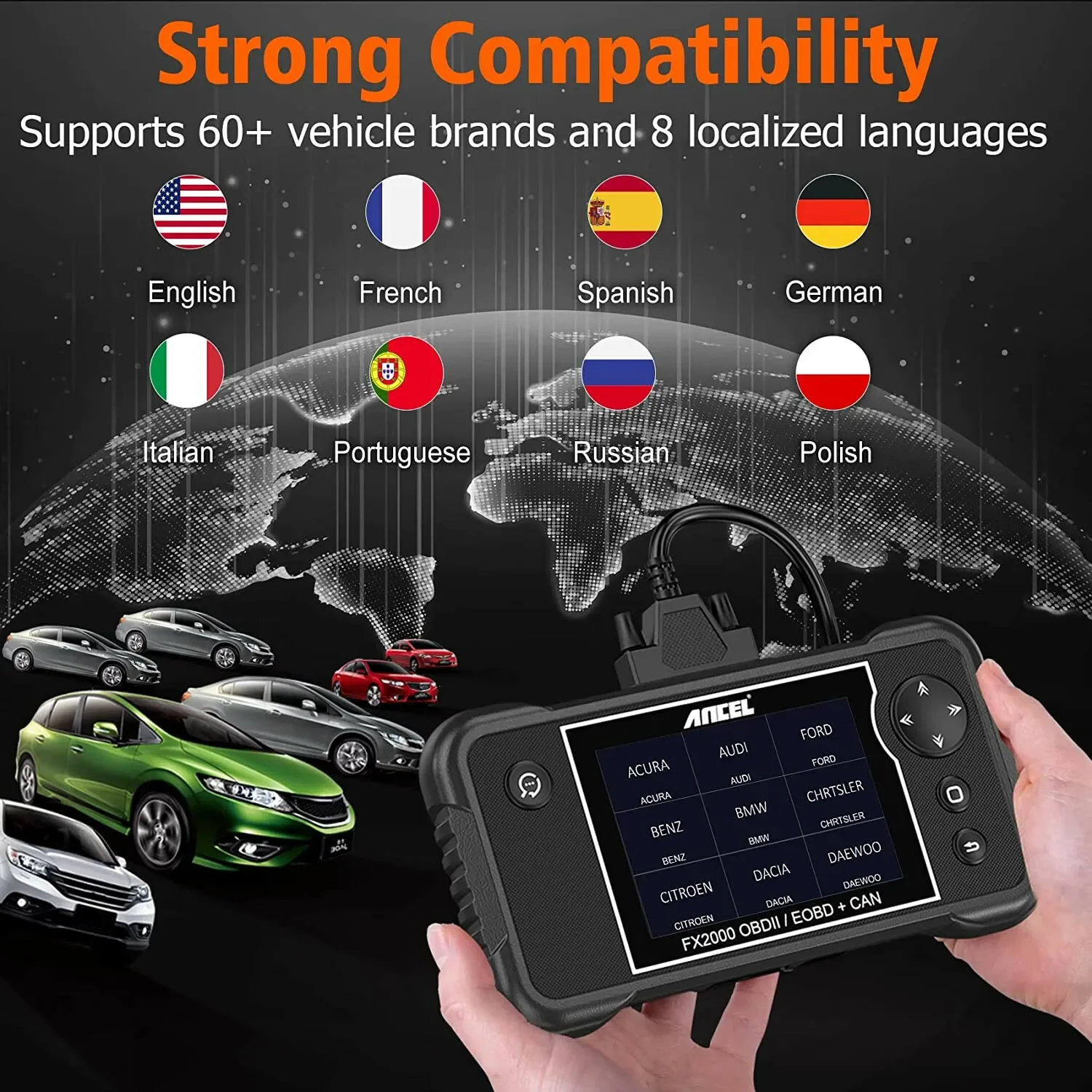 Ancel FX2000 OBD2 Car Diagnostic Tool SRS Airbag Engine ABS Transmission Code Reader Professional OBD2 Automotive Scanner