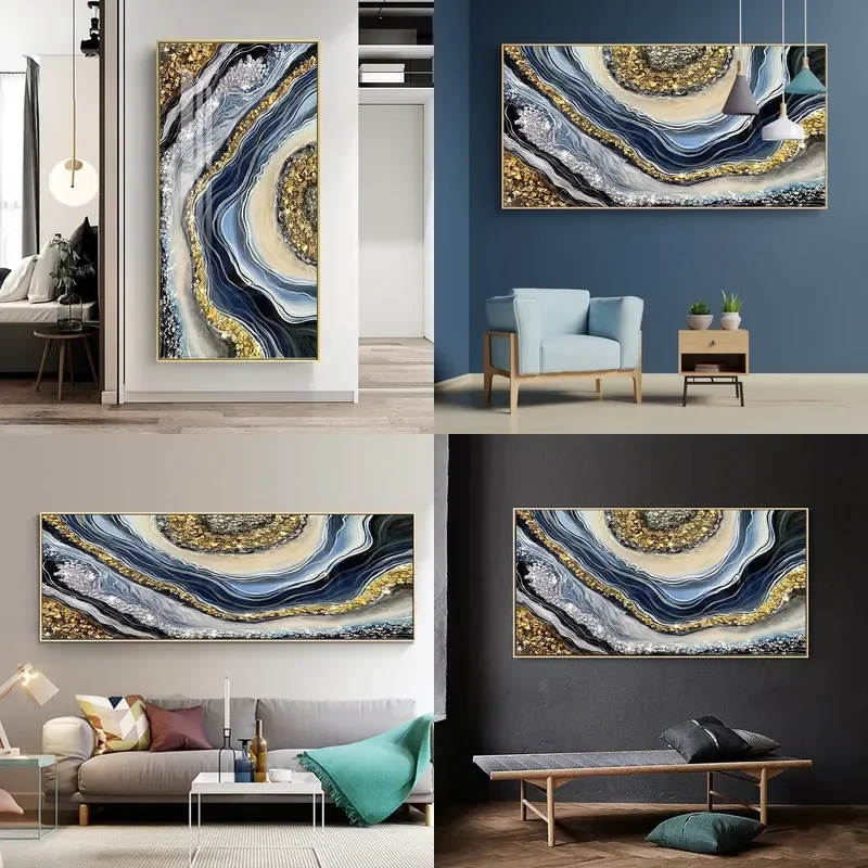 for  Frame Gold Resin Painting Aluminum Alloy Frame Liquid Crystal Abstract Decorative Wall Art