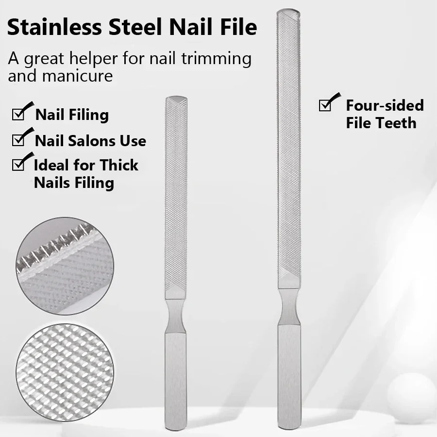 2-teiliges Nagelfeilen-Set aus Edelstahl mit 4 Seiten, professionelles Schleifen, Polieren, Nagelkunst-Schönheitswerkzeuge