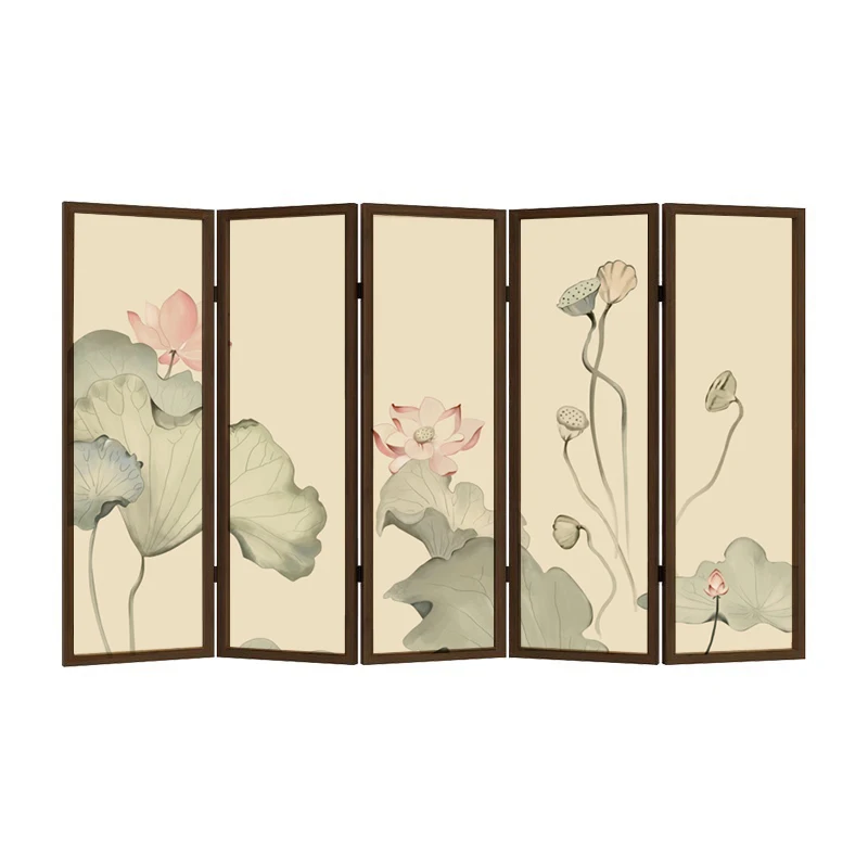 

Lotus screen partition living room room entry folding block black walnut movement