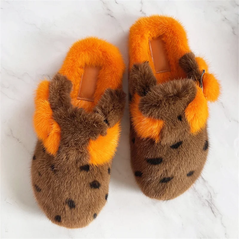 2026 Women's Slippers Mink Fur Slippers Clogs Casual  Women's Mules Slippers With Arch Support Outdoo Slides Flat Shoes Fo Women