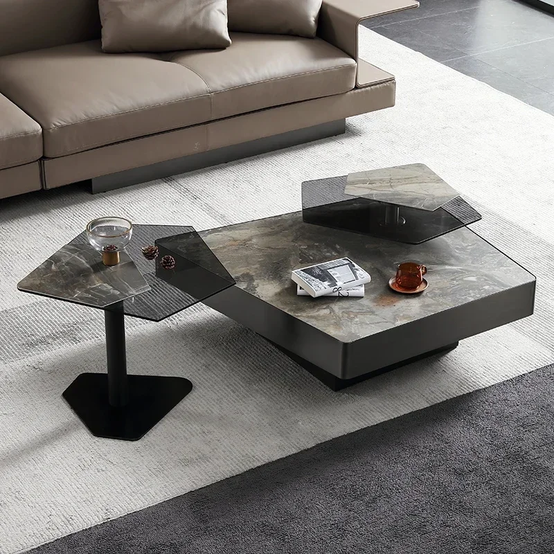 Special-shaped rockboard coffee table light luxury creative rotation of high-end glass coffee table living room