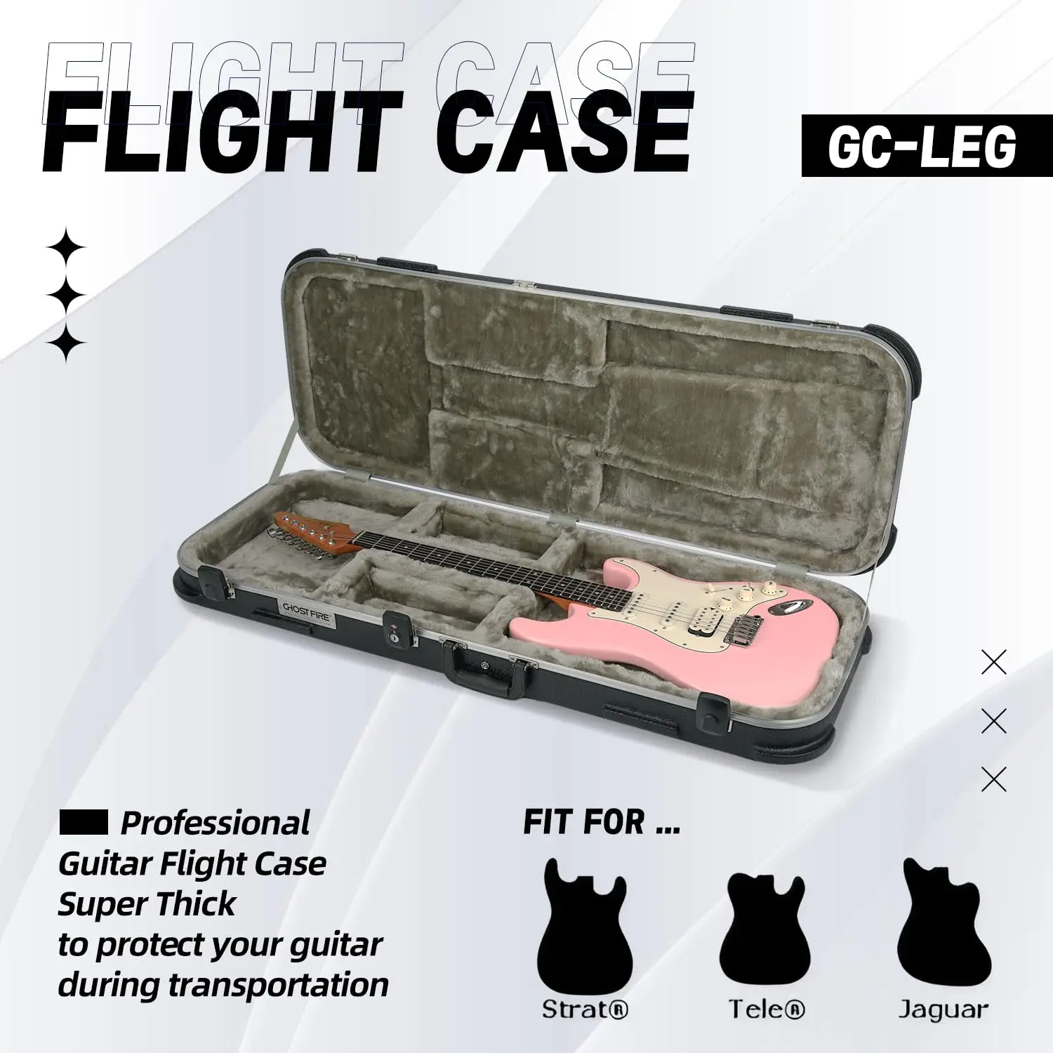 GHOSTFIRE Black Super thick ABS Molded Flight Case ST/TL Hard-Shell Electric Guitar Hard Case with Lock