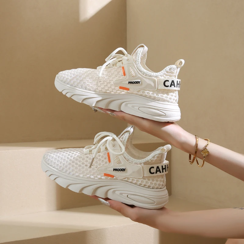 Women's Sneaker New Shoes Woman 2024 Trend Outdoor Casual Sports Shoes Hollow Breathable Comfortable Thick Sole Mesh Shoes